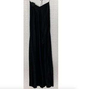 La SENZA New Long Black Satin Negligee With Cross-Back Straps